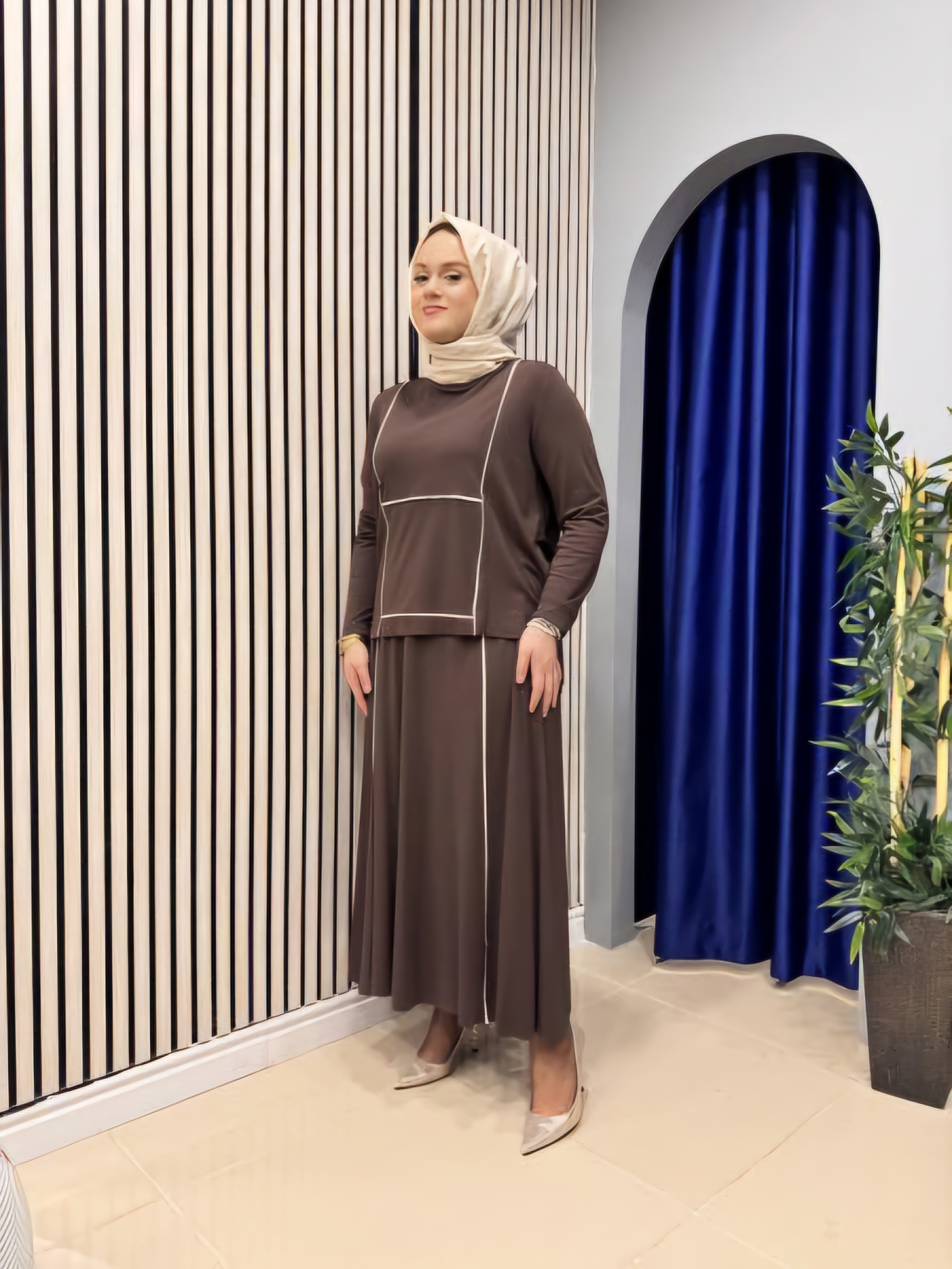 CEREMONY 5929 BİYE KOMBİNLİ ETEKLİ BAMBU TAKIM KAHVERENGİ