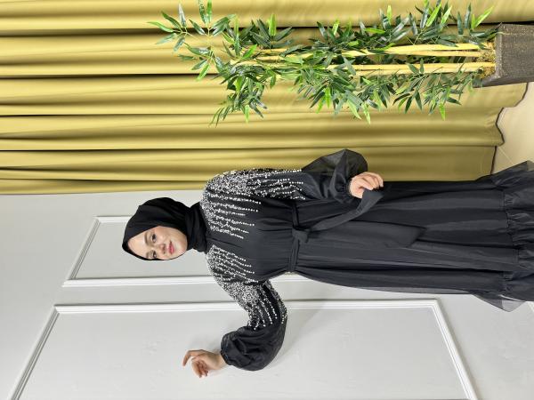 İncili Taşlı Abaya 6088