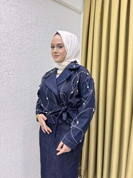 CEREMONY 5815 YANDAN BAĞLAMALI DENİZKABUKLU DENIM CEKET LACİVERT