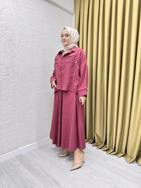 CEREMONY 5908 ROBASI PİLE DETAYLI ETEKLİ PASION TAKIM RED PLUM