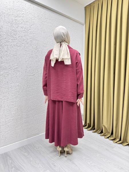 CEREMONY 5908 ROBASI PİLE DETAYLI ETEKLİ PASION TAKIM RED PLUM