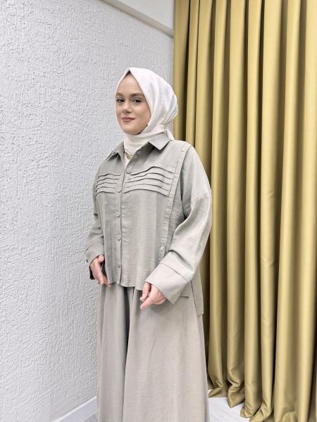 CEREMONY 5908 ROBASI PİLE DETAYLI ETEKLİ PASION TAKIM GRİ
