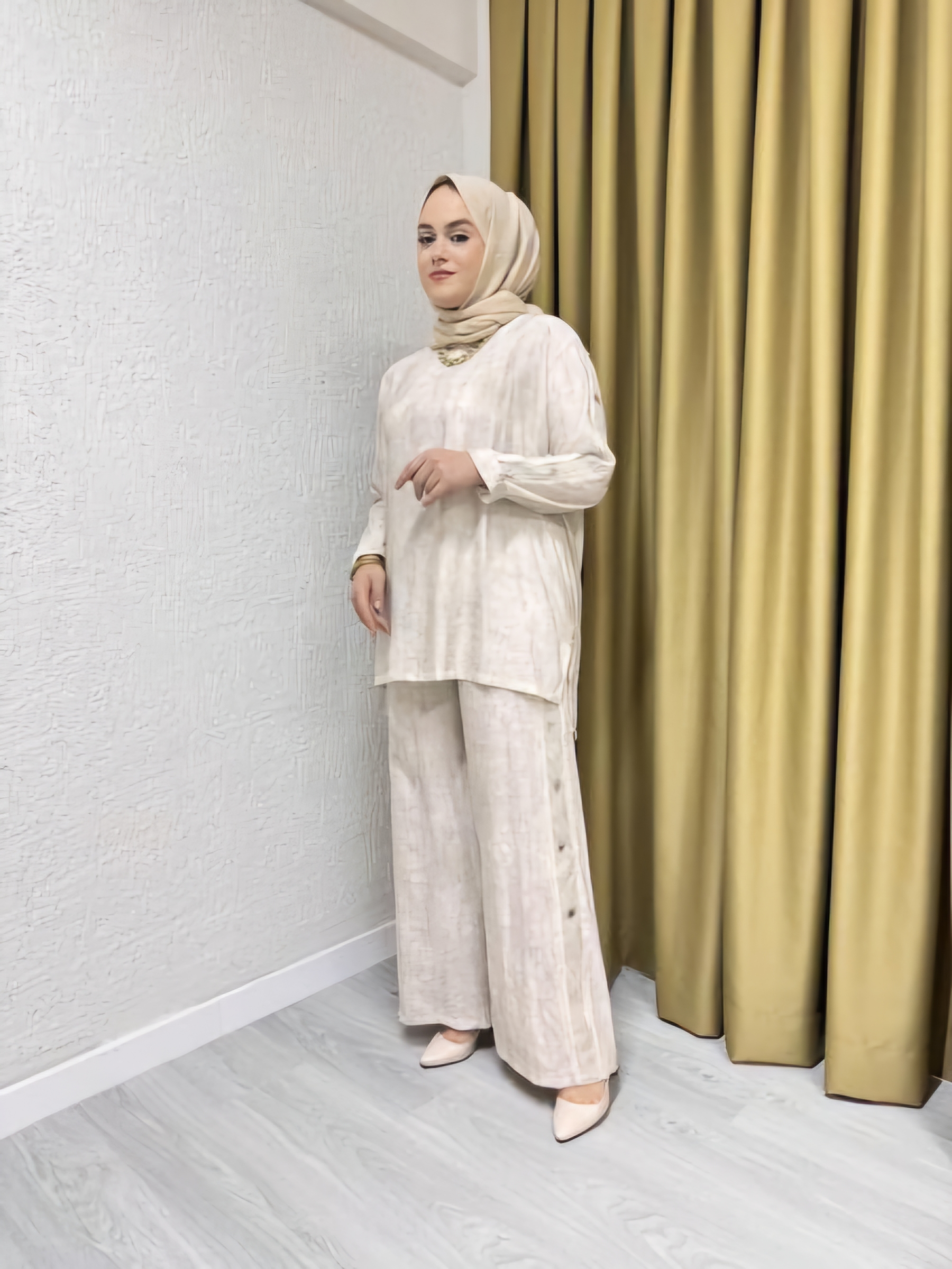 CEREMONY 5965 YANLARI FİLE VE DÜĞME DETAYLI TENSEL PANTOLONLU TAKIM TAŞ