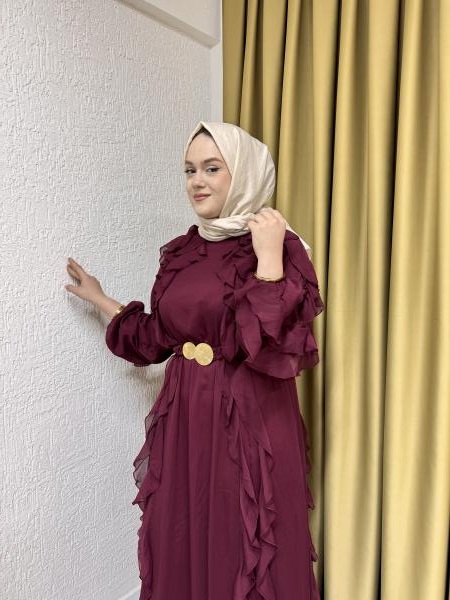 MISSEMRAMISS 4807 SPECIAL RUFFLE ELBİSE BORDO
