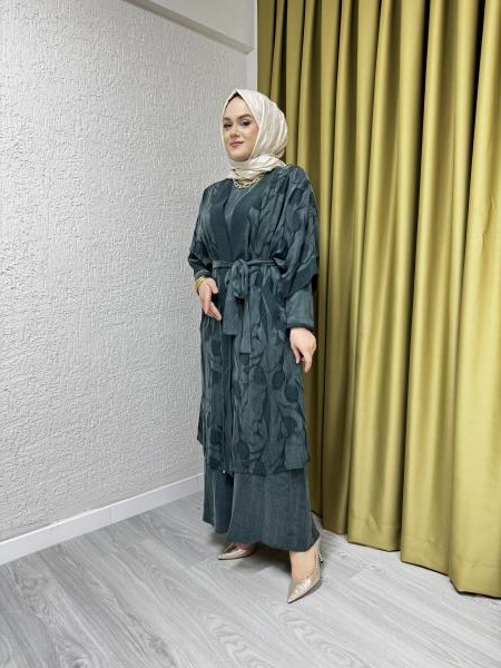 CLEMENCE 5398 YELEKLİ İPEK ELBİSE YEŞİL