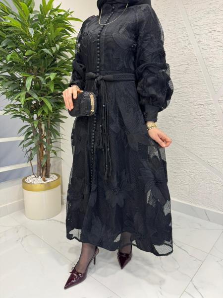 İTHAL DANTELLİ ELBİSE SİYAH