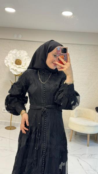 İTHAL DANTELLİ ELBİSE SİYAH