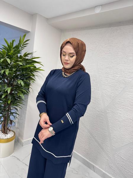 MİSSA SOĞUK İP PERMA TAKIM ÇİZGİ LACİVERT