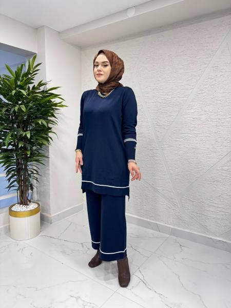 MİSSA SOĞUK İP PERMA TAKIM ÇİZGİ LACİVERT