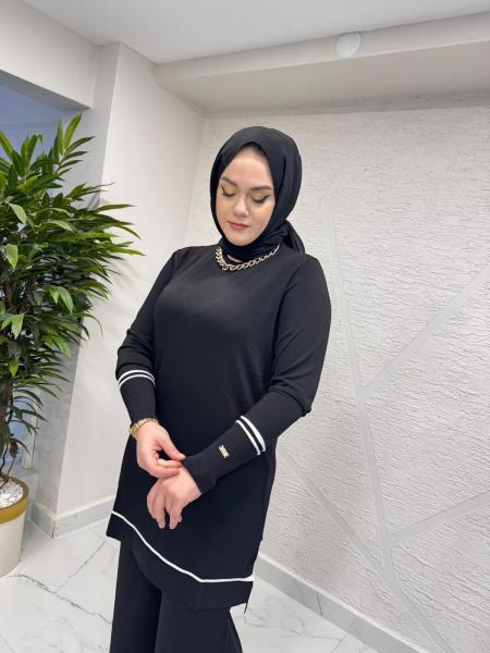 MİSSA SOĞUK İP PERMA TAKIM ÇİZGİ SİYAH