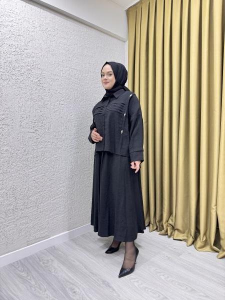 CEREMONY 5908 ROBASI PİLE DETAYLI ETEKLİ PASION TAKIM SİYAH