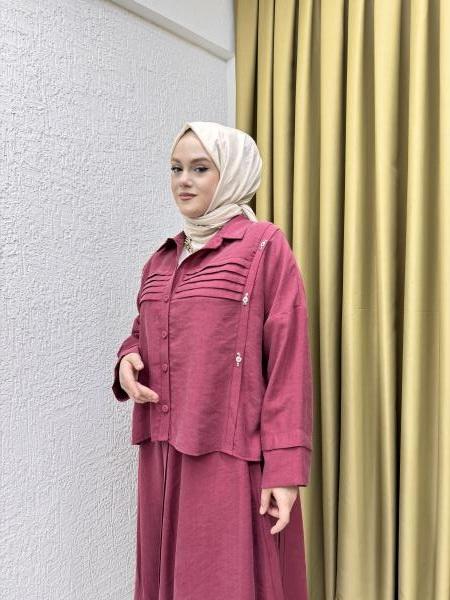 CEREMONY 5908 ROBASI PİLE DETAYLI ETEKLİ PASION TAKIM RED PLUM