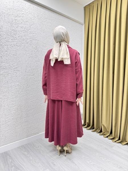 CEREMONY 5908 ROBASI PİLE DETAYLI ETEKLİ PASION TAKIM RED PLUM