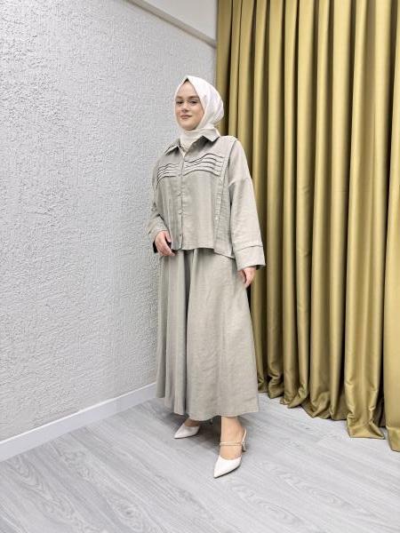 CEREMONY 5908 ROBASI PİLE DETAYLI ETEKLİ PASION TAKIM GRİ