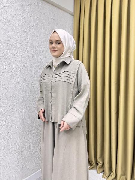 CEREMONY 5908 ROBASI PİLE DETAYLI ETEKLİ PASION TAKIM GRİ
