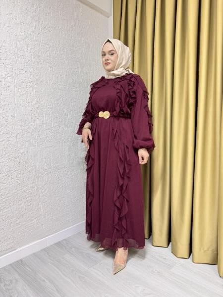 MISSEMRAMISS 4807 SPECIAL RUFFLE ELBİSE BORDO
