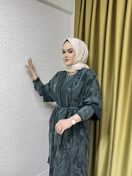 CLEMENCE 5398 YELEKLİ İPEK ELBİSE YEŞİL