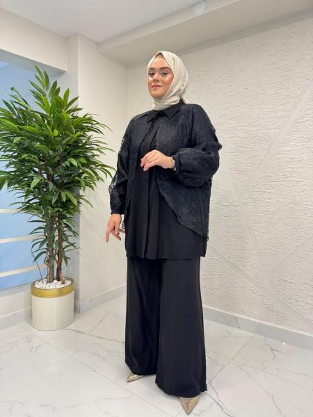 CEREMONY 26Y937 NAKIŞ VE PUL İŞLEMELİ İNCİ PANTOLONLU TAKIM SİYAH