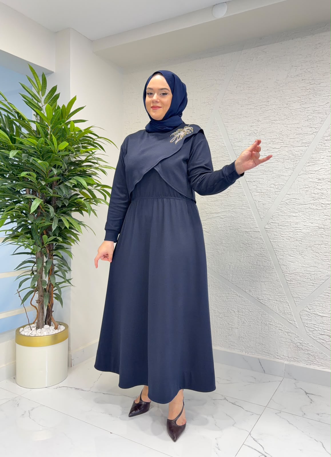 WENNORA 2023 BOLEROLU ELBİSE LACİVERT