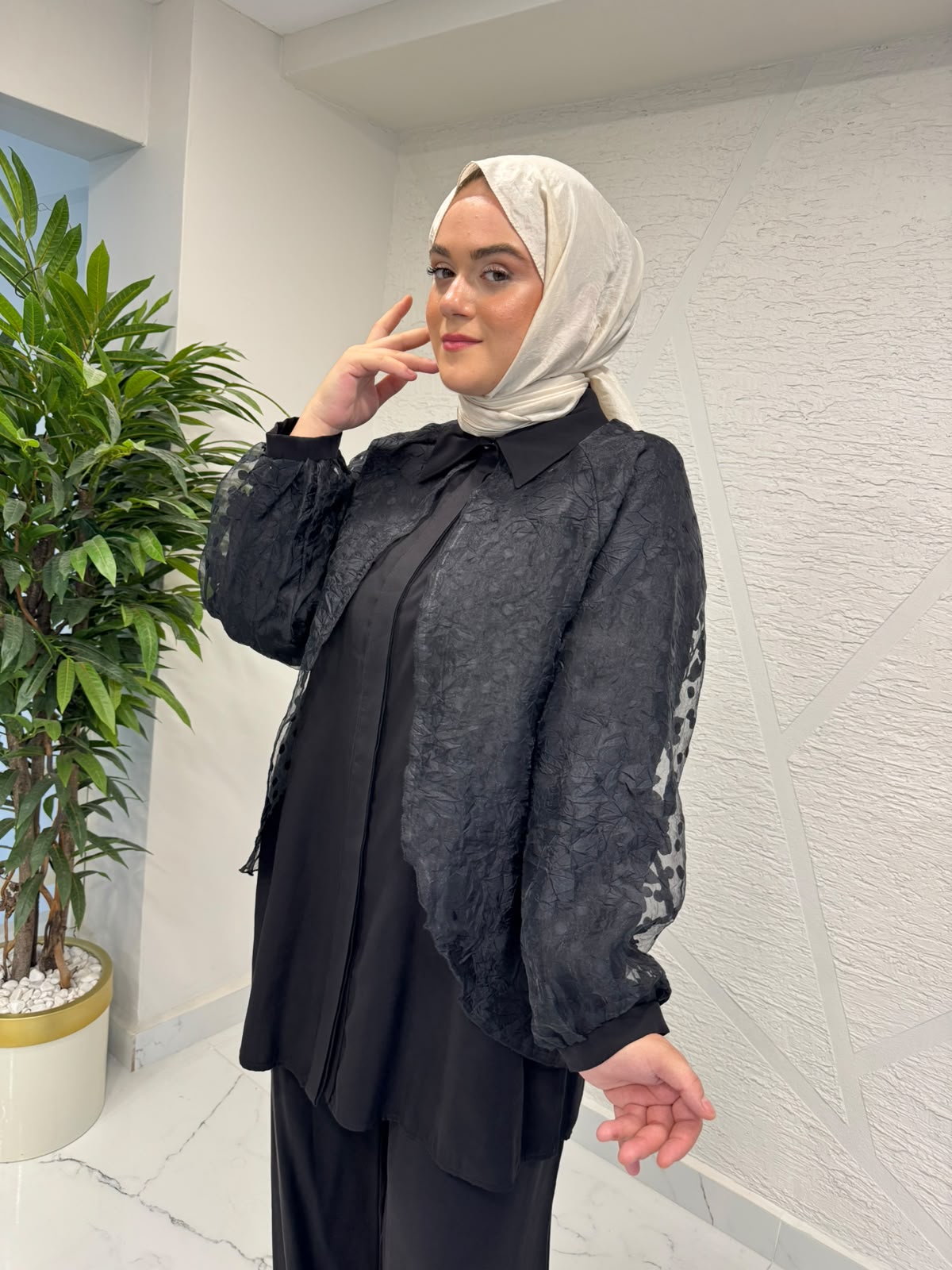 CEREMONY 26Y937 NAKIŞ VE PUL İŞLEMELİ İNCİ PANTOLONLU TAKIM SİYAH